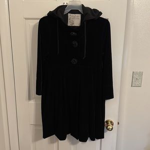 Free People Velvet hooded coat with beaded buttons Medium